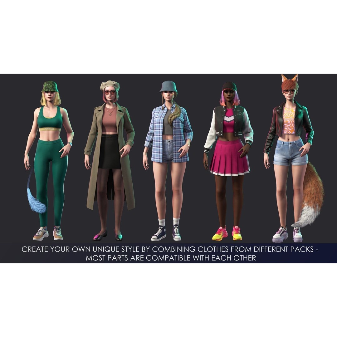 Casual Wear Girls 3D Model – Realistic Stylized Character Pack, FBX - View 13