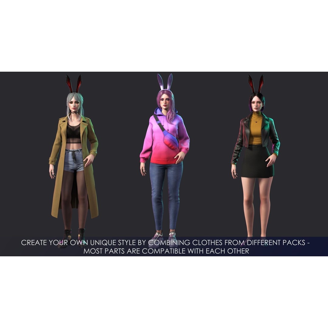 Casual Wear Girls 3D Model – Realistic Stylized Character Pack, FBX - View 14