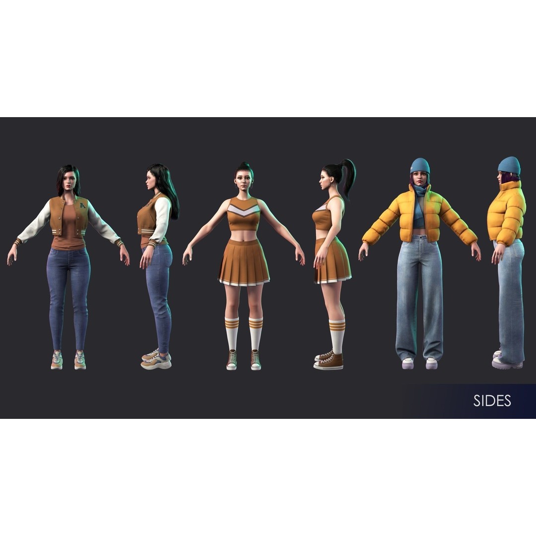 Casual Wear Girls 3D Model – Realistic Stylized Character Pack, FBX - View 18