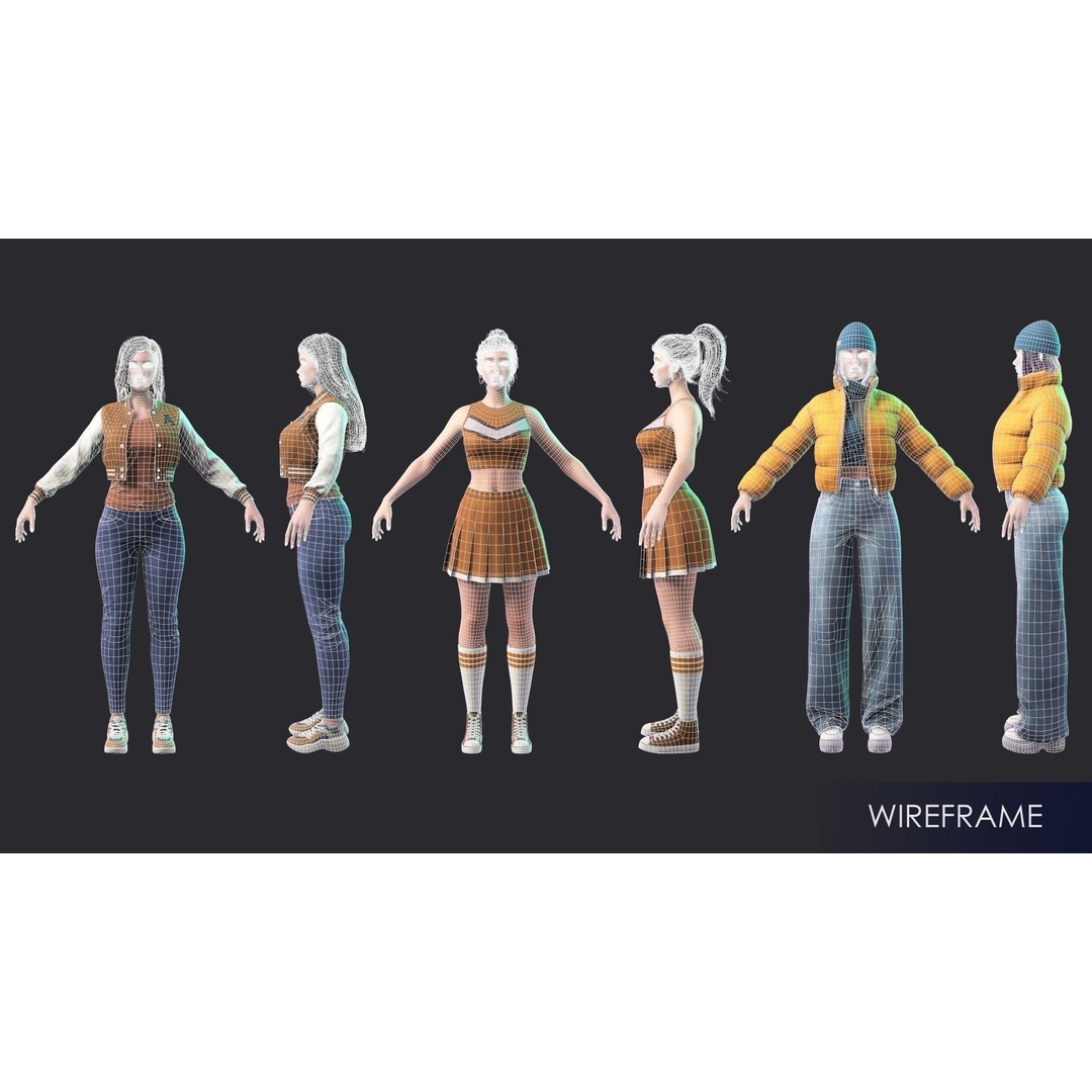 Casual Wear Girls 3D Model – Realistic Stylized Character Pack, FBX - View 19