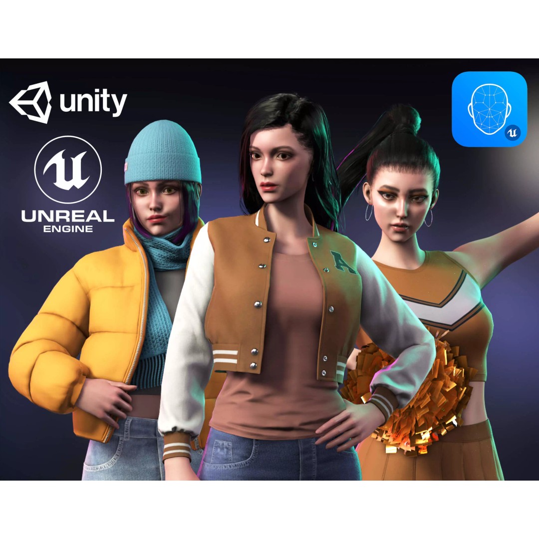 Casual Wear Girls 3D Model – Realistic Stylized Character Pack, FBX - View 2