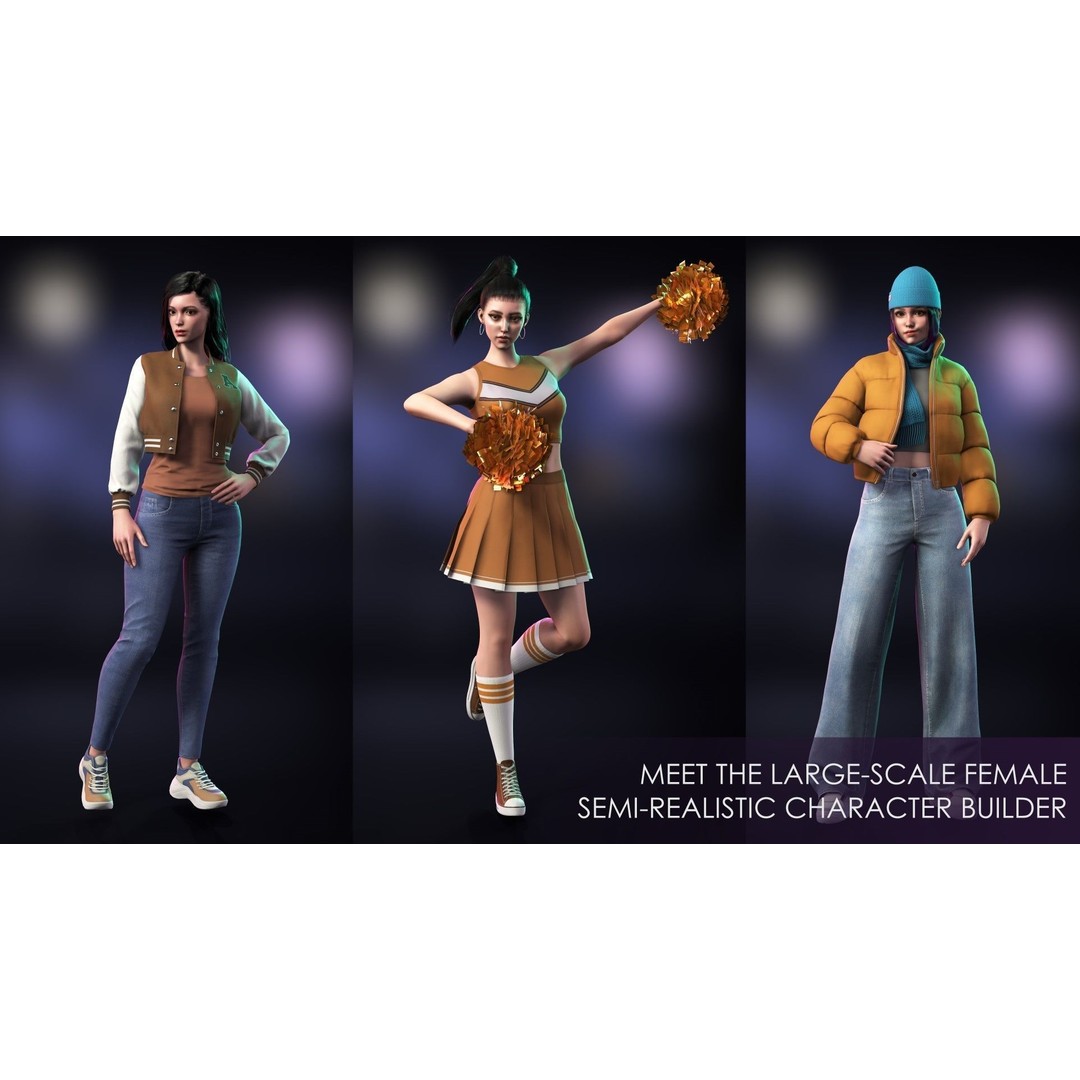 Casual Wear Girls 3D Model – Realistic Stylized Character Pack, FBX - View 3