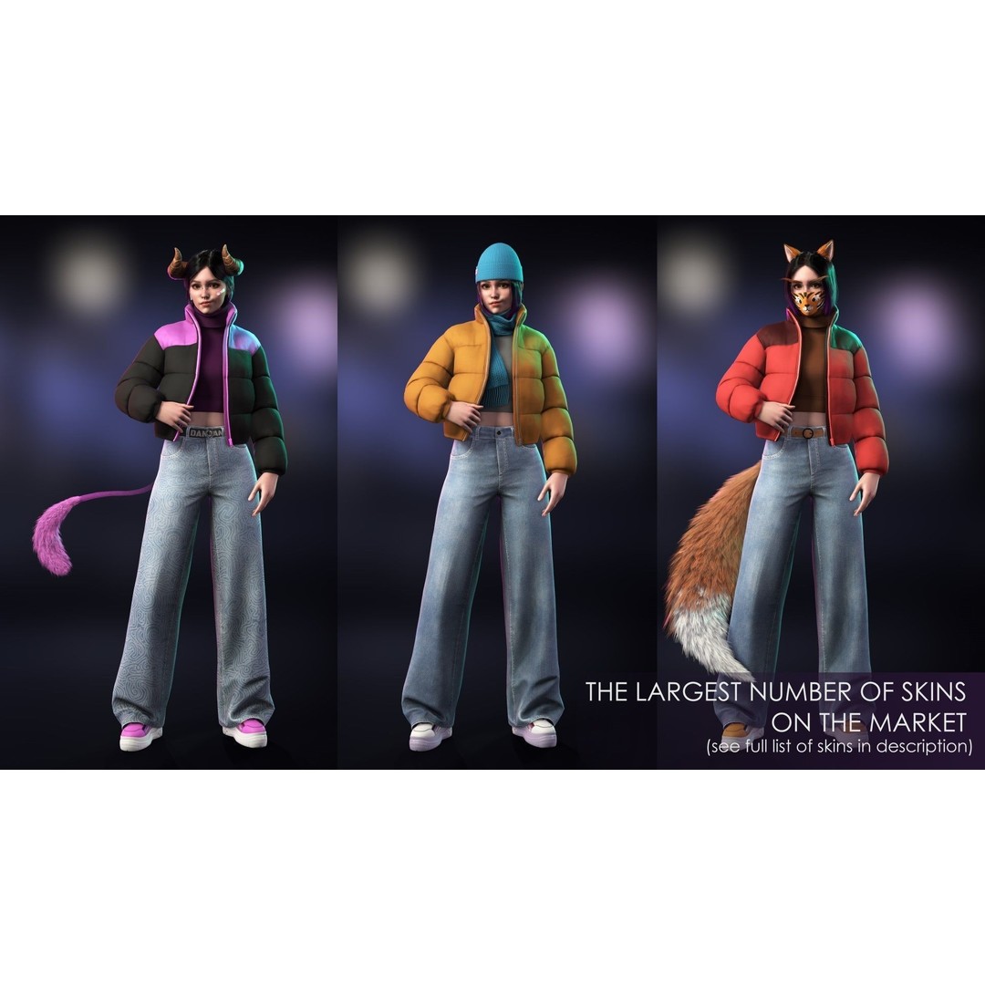 Casual Wear Girls 3D Model – Realistic Stylized Character Pack, FBX - View 5