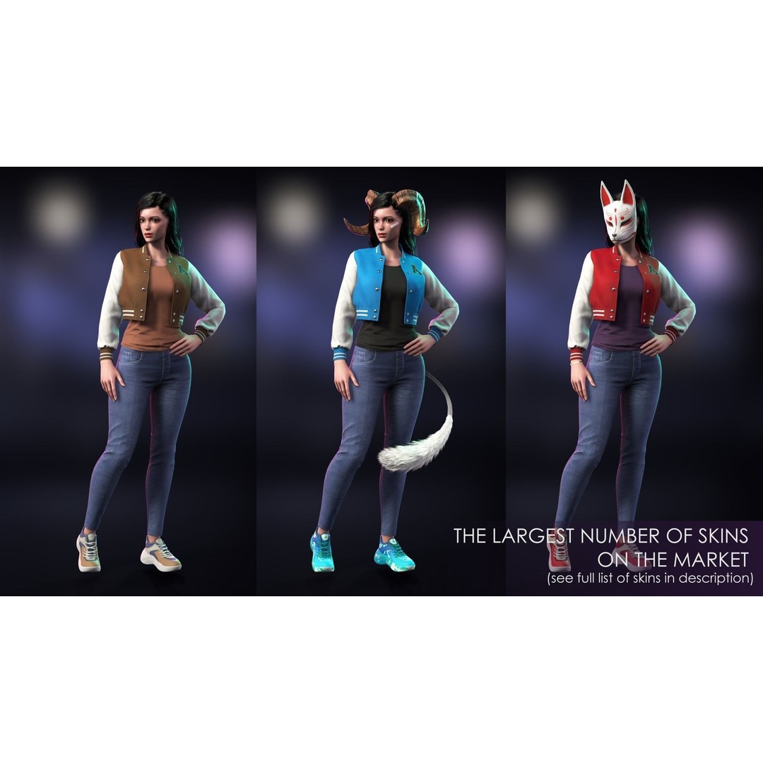 Casual Wear Girls 3D Model – Realistic Stylized Character Pack, FBX - View 6