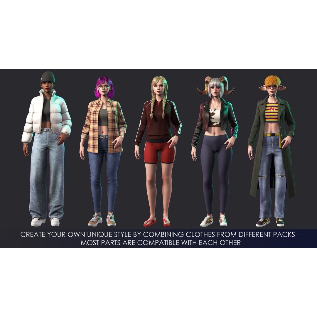 Casual Wear Girls 3D Model – Realistic Stylized Character Pack, FBX - View 8