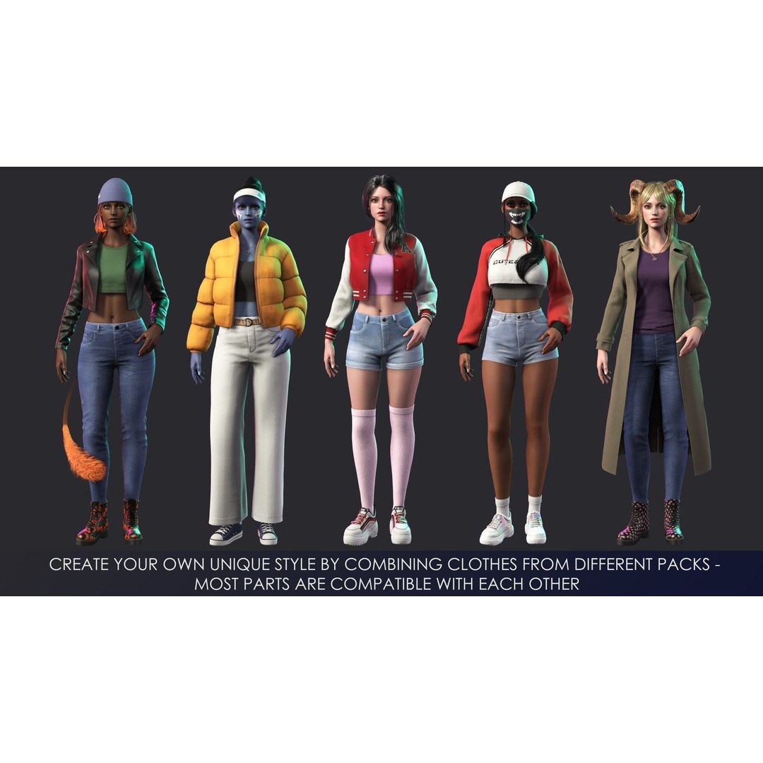 Casual Wear Girls 3D Model – Realistic Stylized Character Pack, FBX - View 9