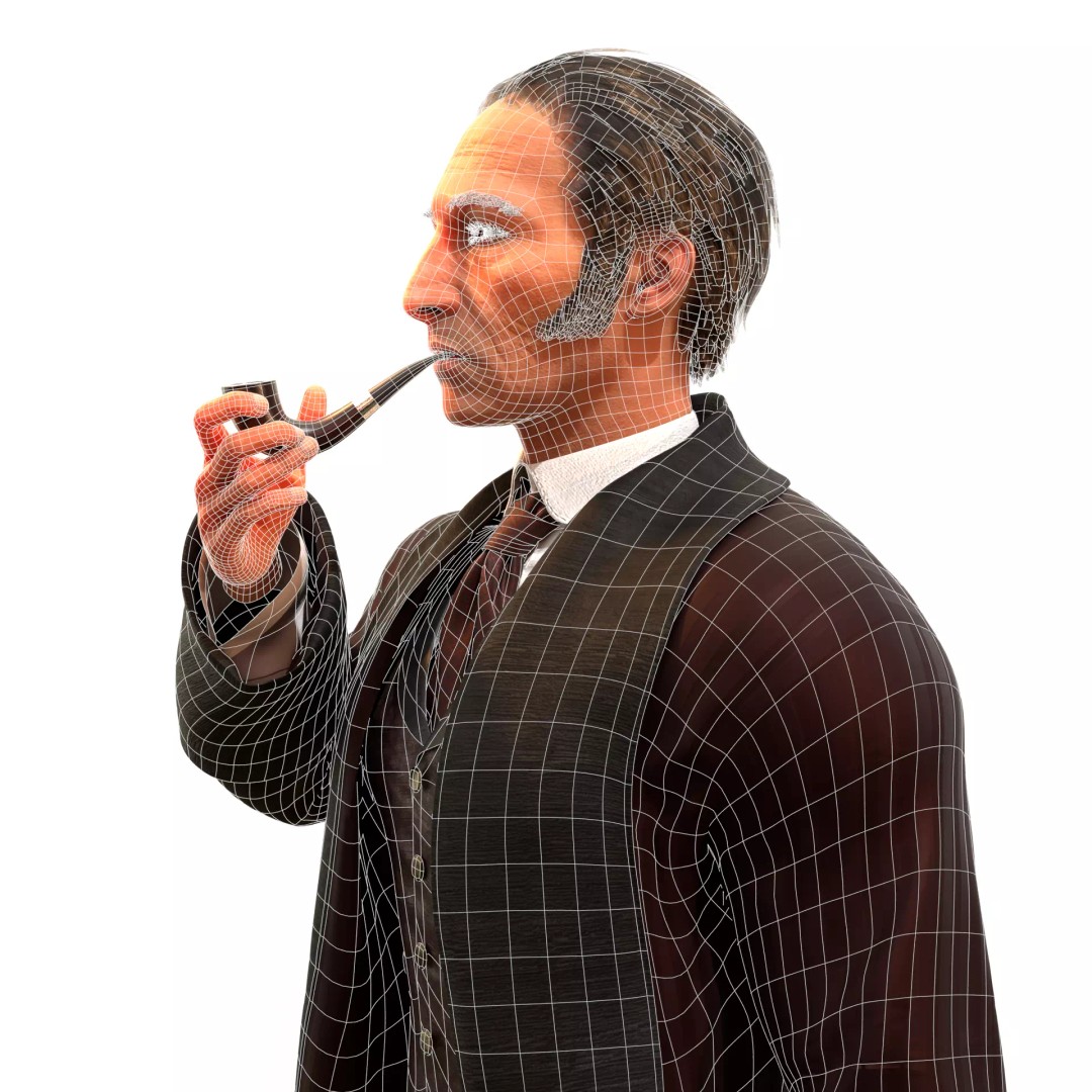 Sherlock Holmes 3D Model – Victorian Gentleman, Rigged, FBX, PBR - View 10