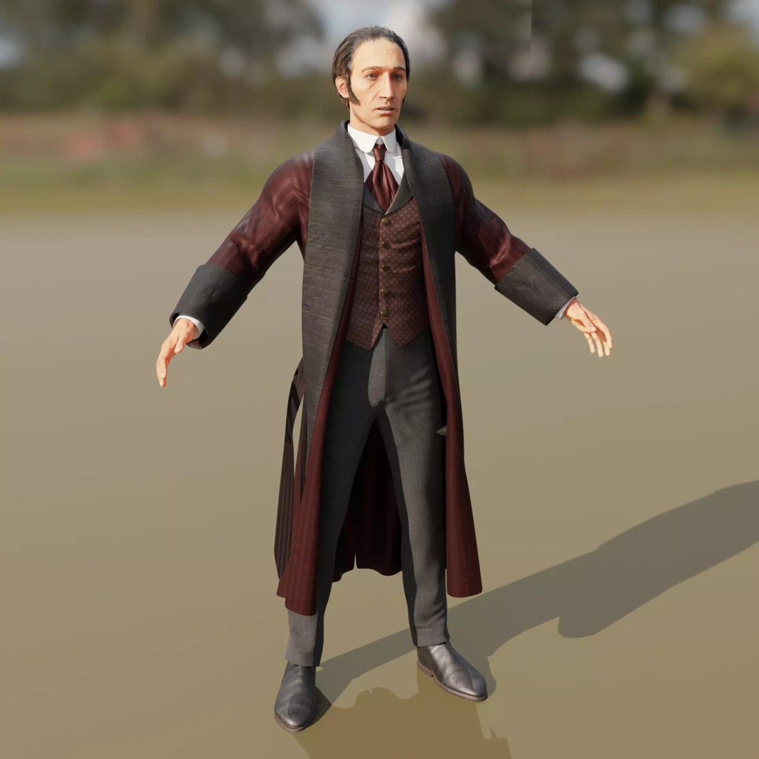 Sherlock Holmes 3D Model – Victorian Gentleman, Rigged, FBX, PBR - View 3