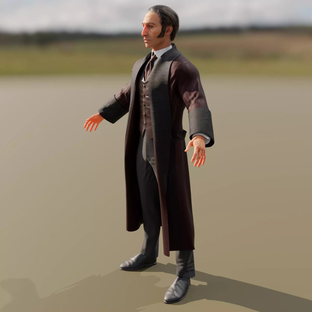 Sherlock Holmes 3D Model – Victorian Gentleman, Rigged, FBX, PBR - View 4