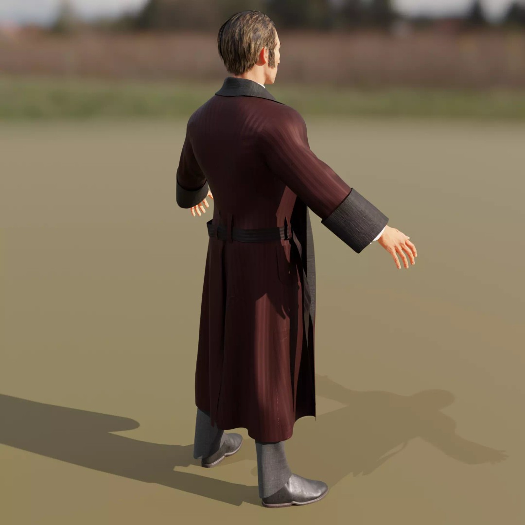 Sherlock Holmes 3D Model – Victorian Gentleman, Rigged, FBX, PBR - View 5