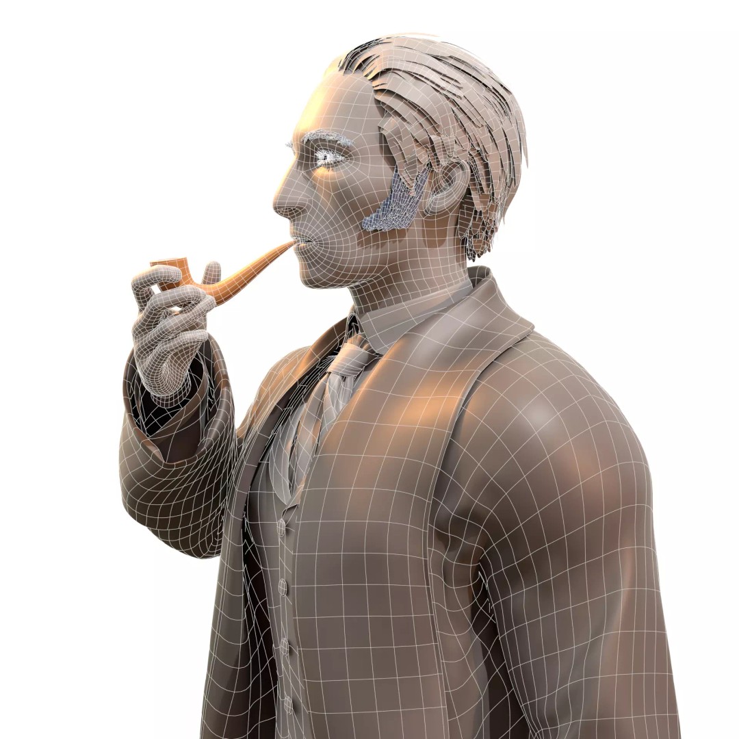 Sherlock Holmes 3D Model – Victorian Gentleman, Rigged, FBX, PBR - View 9