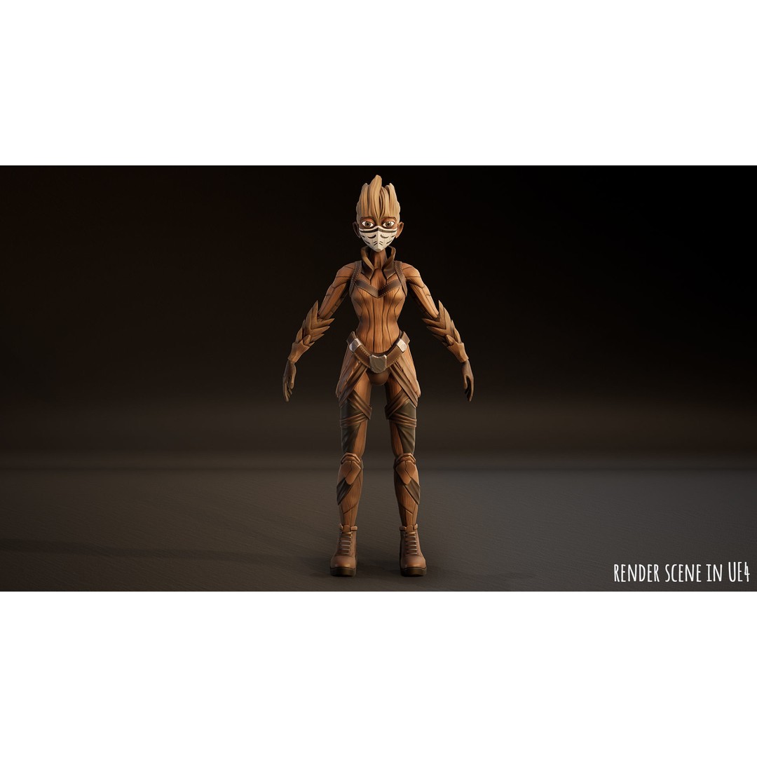 Stylized Female Forest Spirit 3D Model – Low Poly Game Asset, FBX - View 10