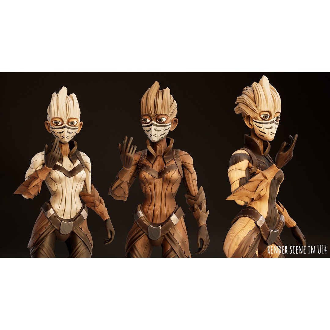 Stylized Female Forest Spirit 3D Model – Low Poly Game Asset, FBX - View 11
