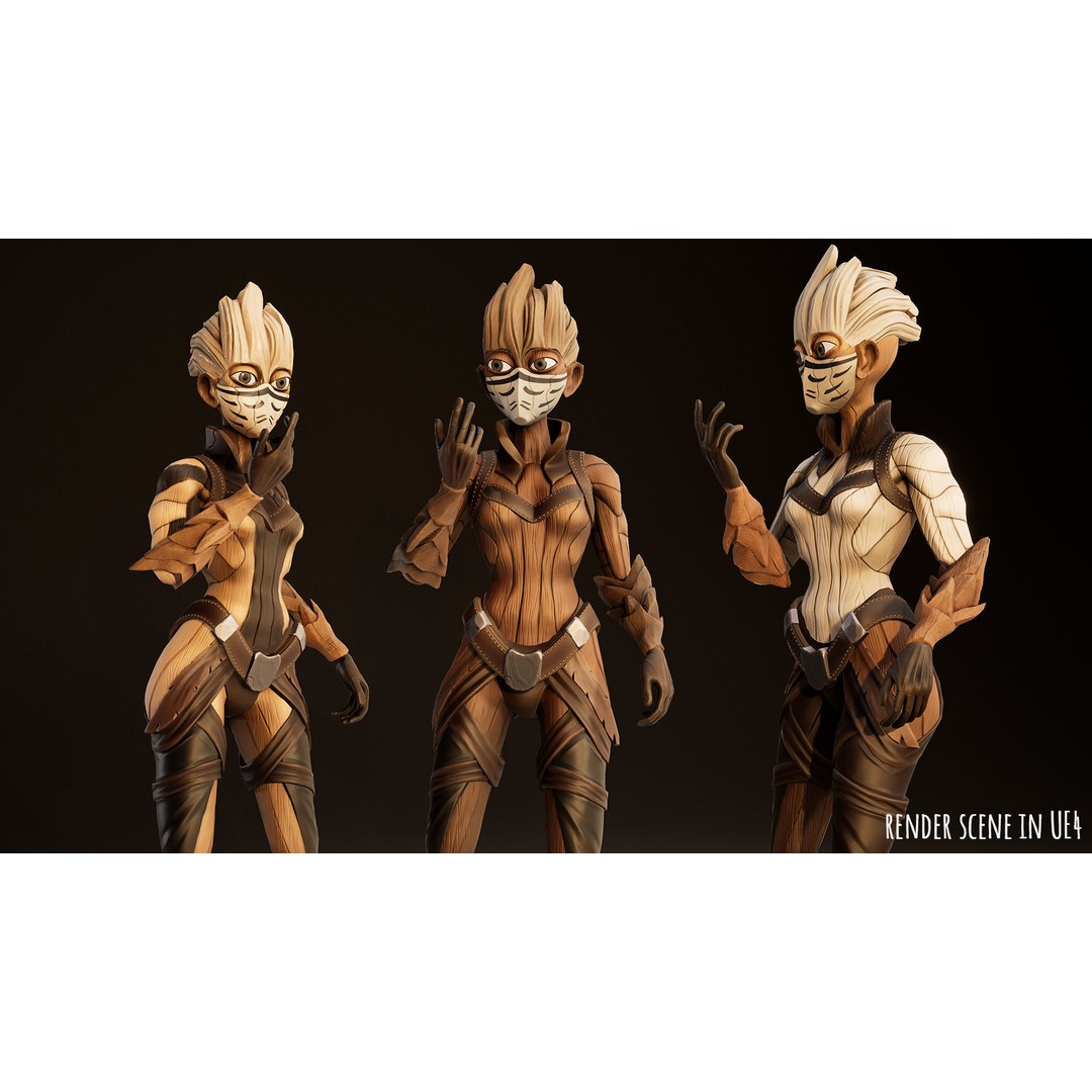 Stylized Female Forest Spirit 3D Model – Low Poly Game Asset, FBX - View 12