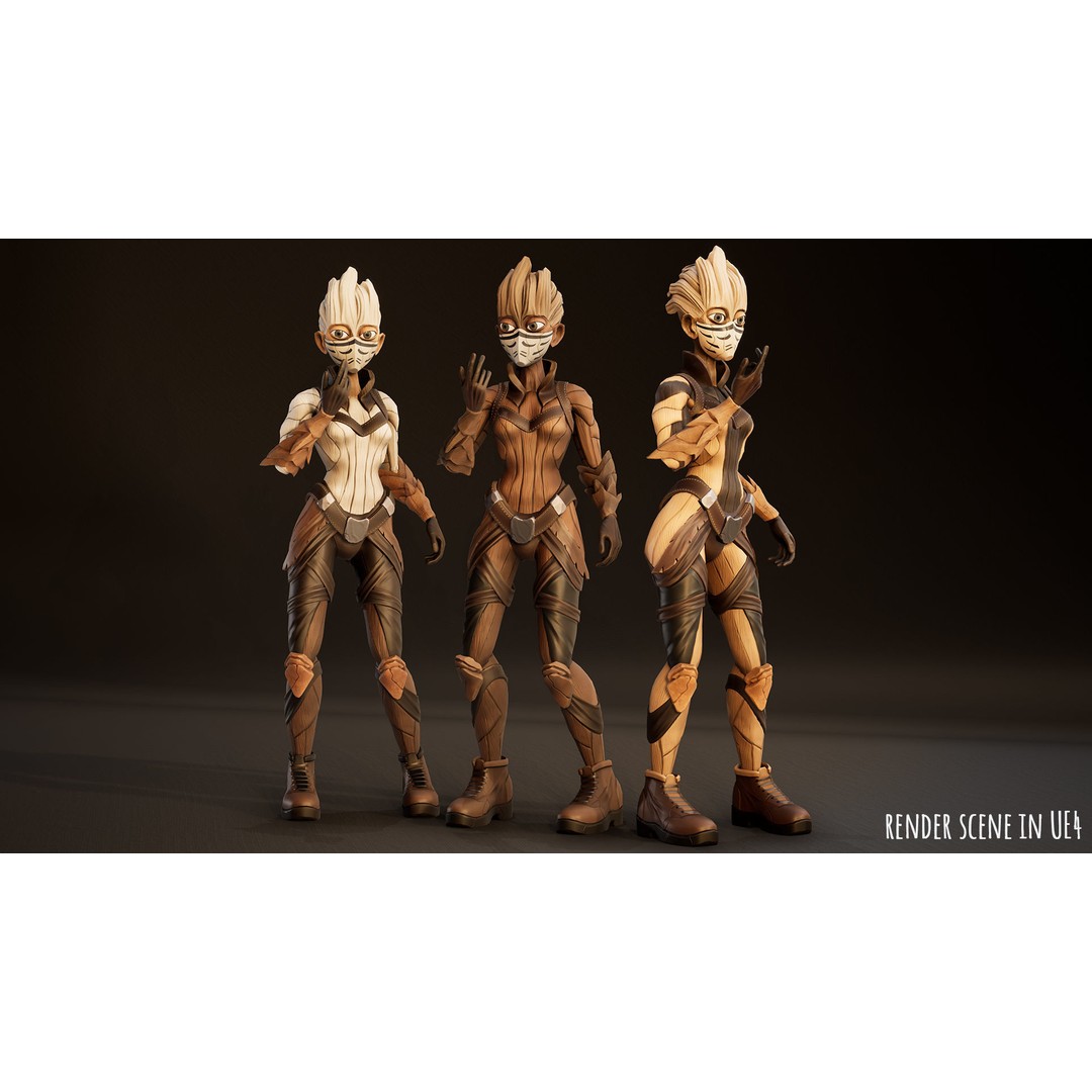 Stylized Female Forest Spirit 3D Model – Low Poly Game Asset, FBX - View 13