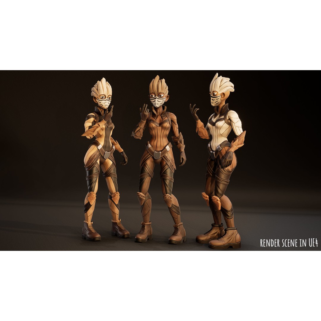 Stylized Female Forest Spirit 3D Model – Low Poly Game Asset, FBX - View 14