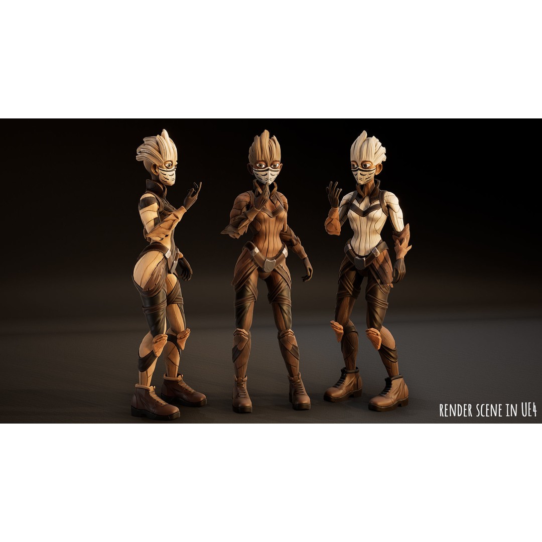 Stylized Female Forest Spirit 3D Model – Low Poly Game Asset, FBX - View 15