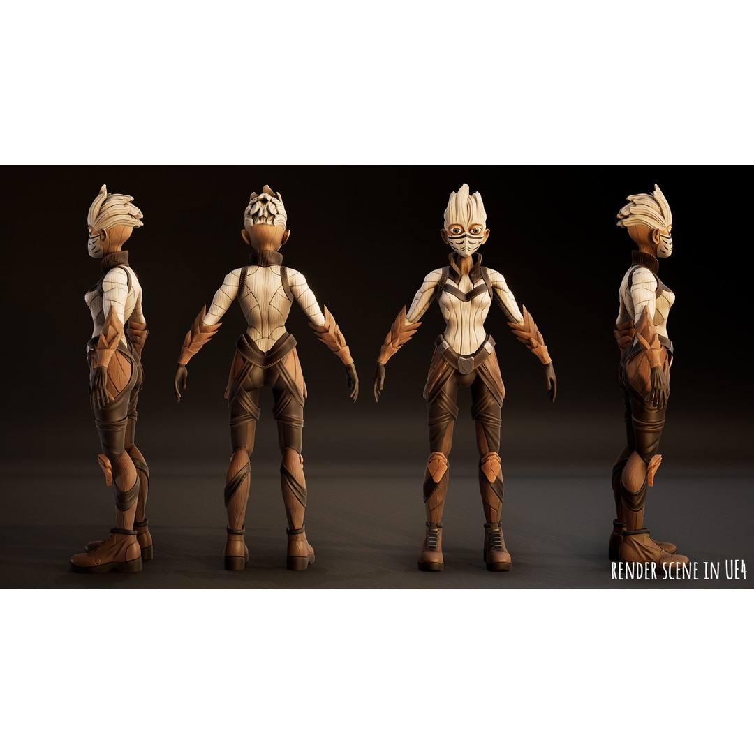 Stylized Female Forest Spirit 3D Model – Low Poly Game Asset, FBX - View 17