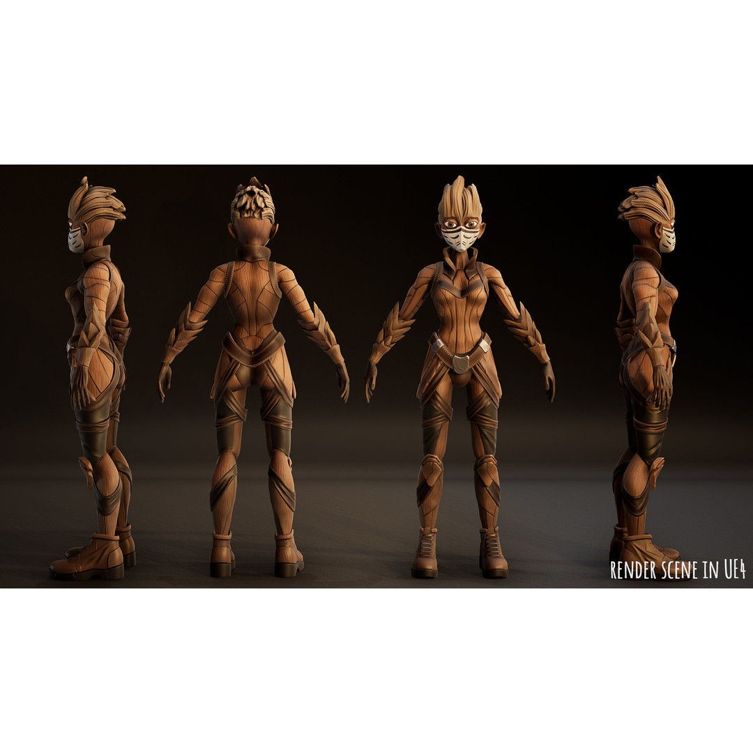 Stylized Female Forest Spirit 3D Model – Low Poly Game Asset, FBX - View 18