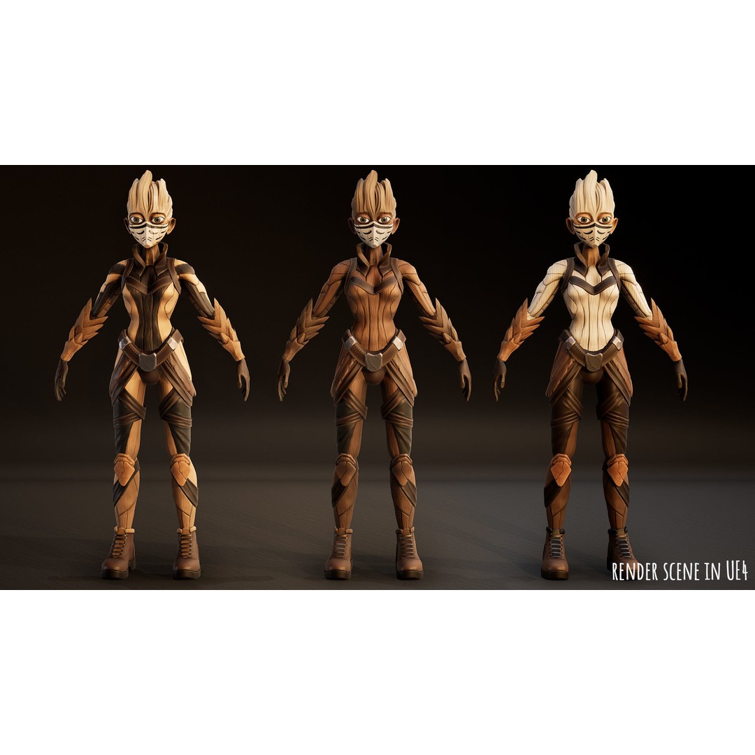Stylized Female Forest Spirit 3D Model – Low Poly Game Asset, FBX - View 19