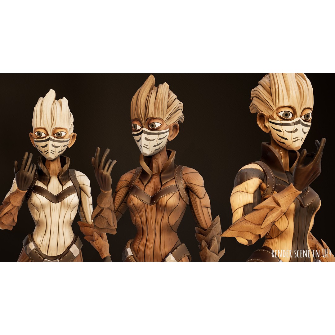 Stylized Female Forest Spirit 3D Model – Low Poly Game Asset, FBX - View 3