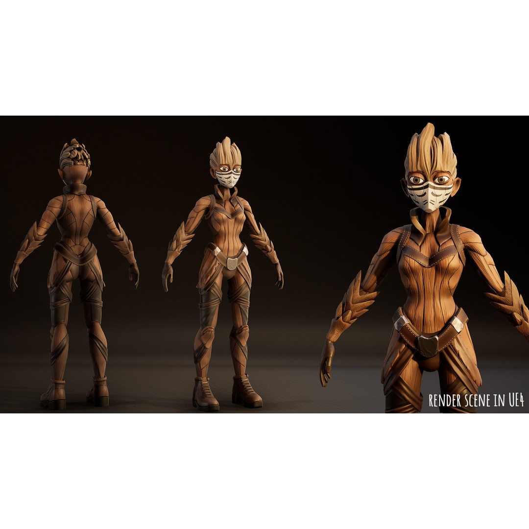 Stylized Female Forest Spirit 3D Model – Low Poly Game Asset, FBX - View 4
