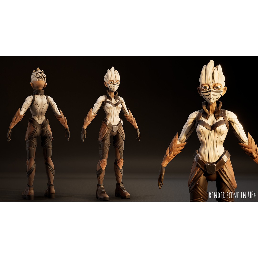 Stylized Female Forest Spirit 3D Model – Low Poly Game Asset, FBX - View 5