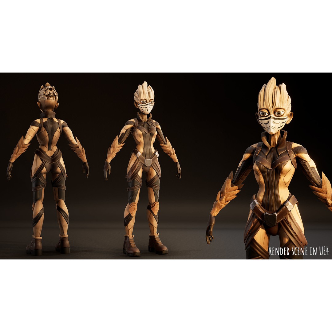 Stylized Female Forest Spirit 3D Model – Low Poly Game Asset, FBX - View 6