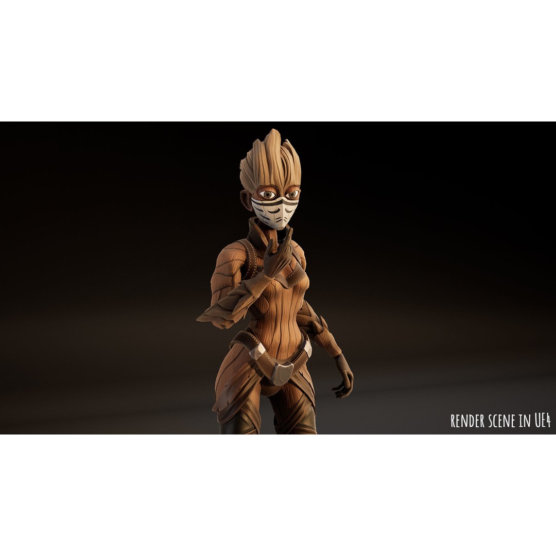 Stylized Female Forest Spirit 3D Model – Low Poly Game Asset, FBX - View 7