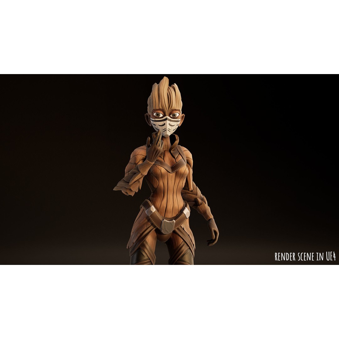 Stylized Female Forest Spirit 3D Model – Low Poly Game Asset, FBX - View 8