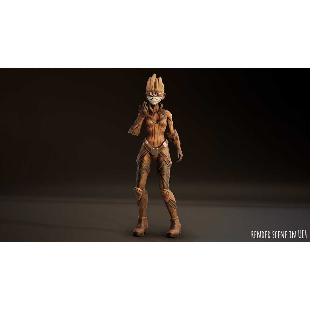Stylized Female Forest Spirit 3D Model – Low Poly Game Asset, FBX - View 9