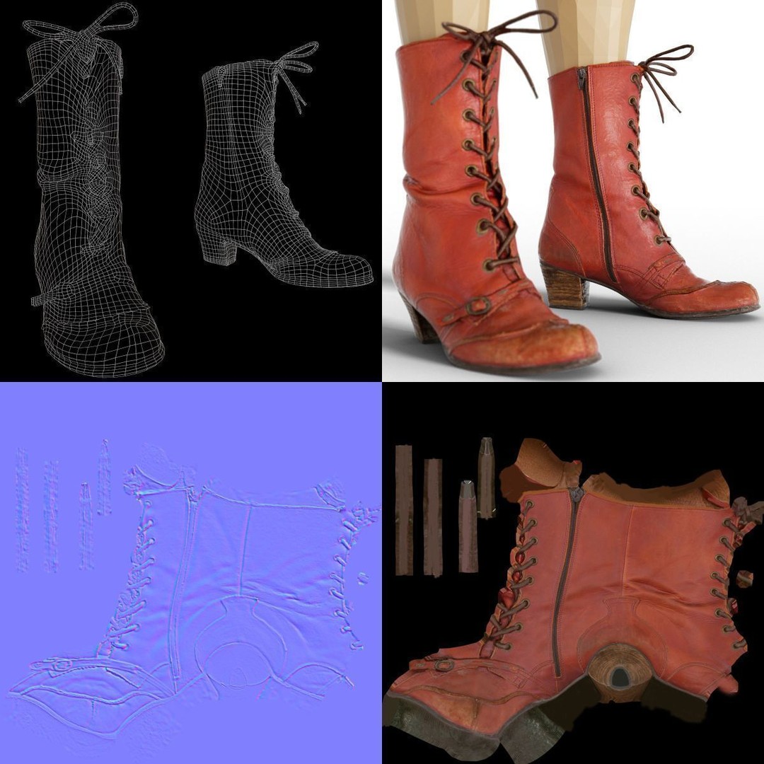 Women's Boots and Heels 3D Model – Low Poly Footwear Collection, OBJ - View 43