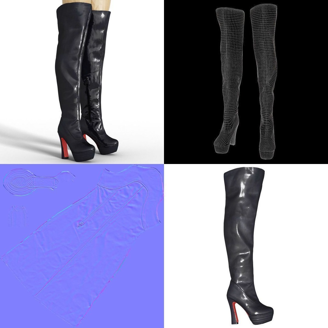 Women's Boots and Heels 3D Model – Low Poly Footwear Collection, OBJ - View 45