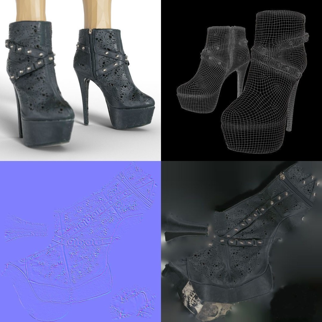 Women's Boots and Heels 3D Model – Low Poly Footwear Collection, OBJ - View 47