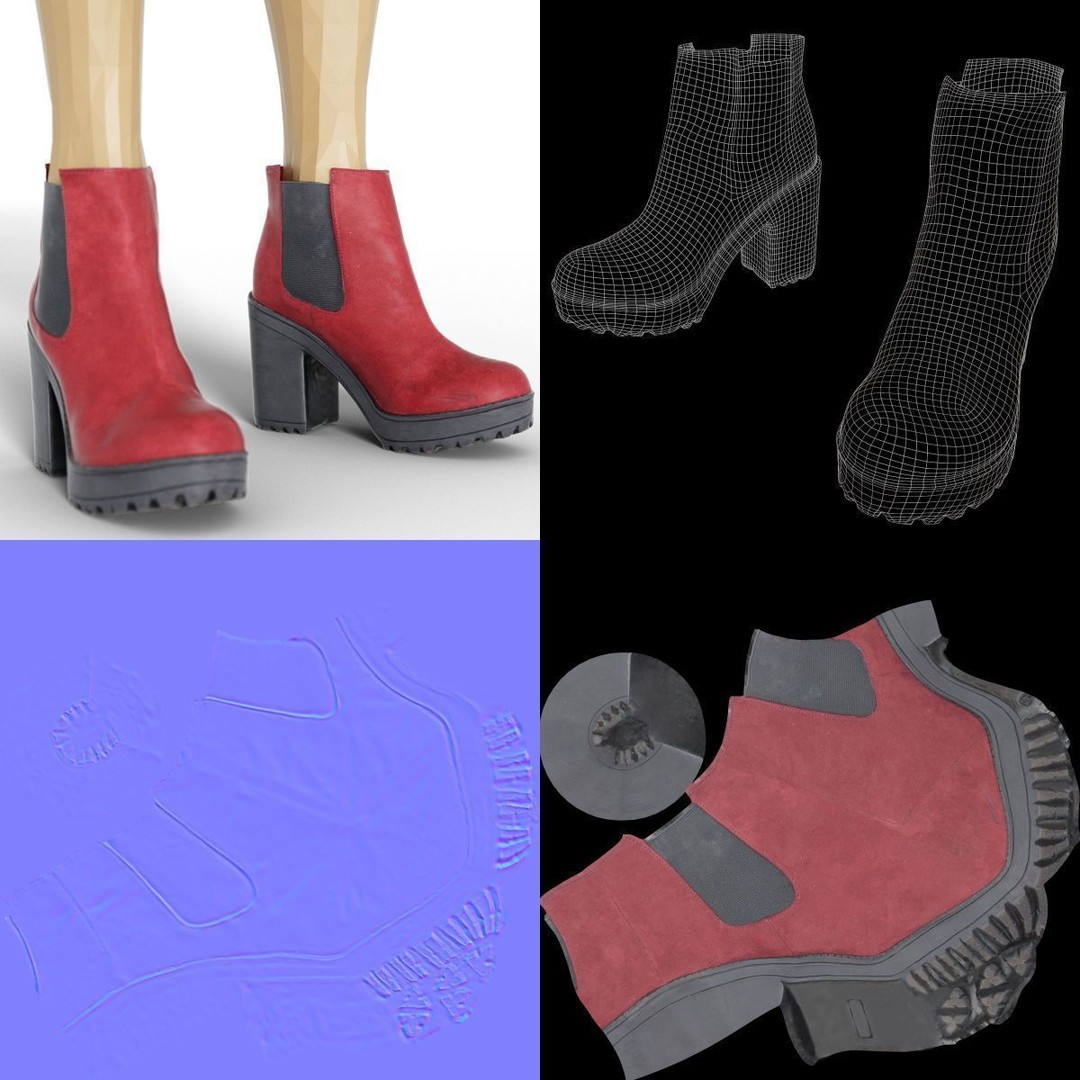 Women's Boots and Heels 3D Model – Low Poly Footwear Collection, OBJ - View 48