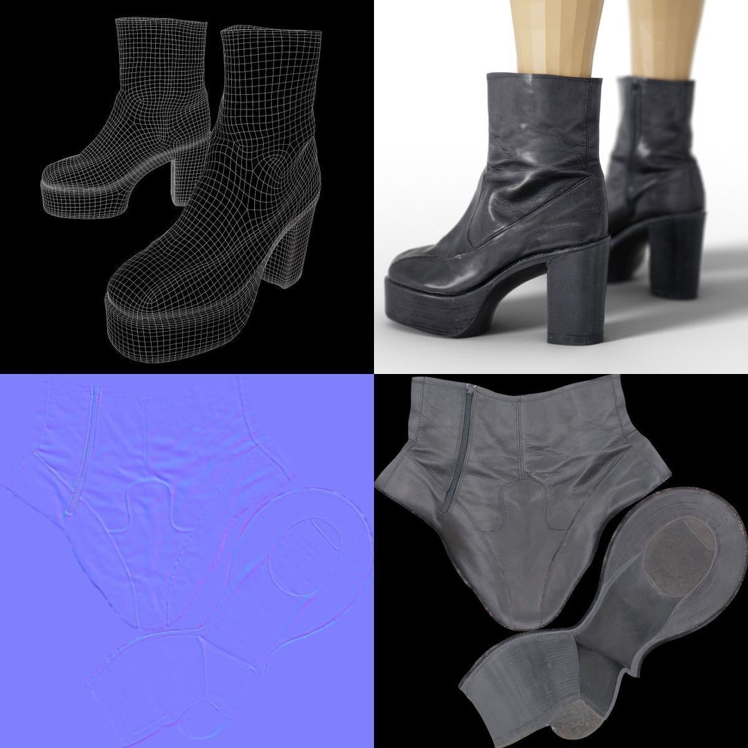 Women's Boots and Heels 3D Model – Low Poly Footwear Collection, OBJ - View 54