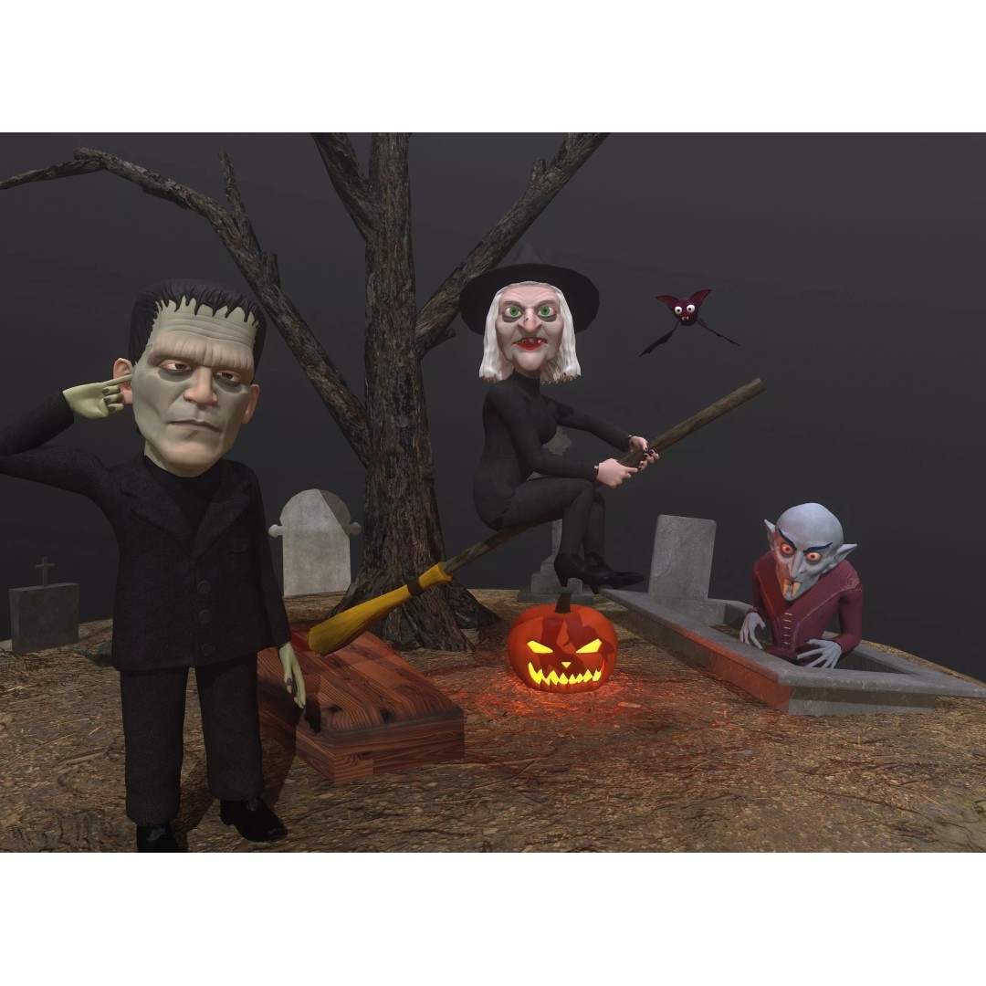 Halloween Characters Pack 3D Model – Low Poly Rigged Animated Assets - View 3
