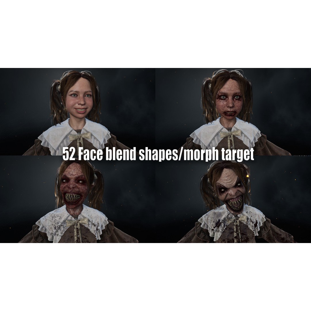 Changeling Girl 3D Model – Low Poly Rigged Character, FBX for Unity/Unreal - View 12