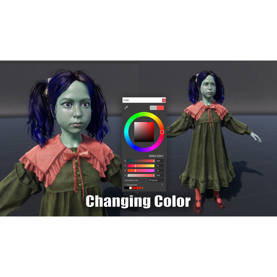 Changeling Girl 3D Model – Low Poly Rigged Character, FBX for Unity/Unreal - View 18