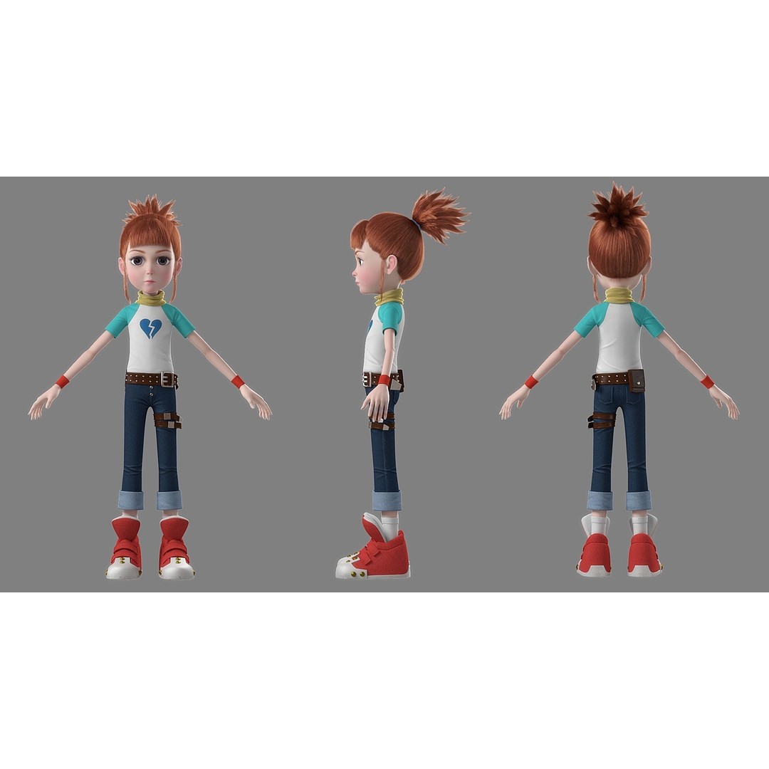 Cartoon Girl 3D Model – Rigged Character with High-Quality Textures - View 10