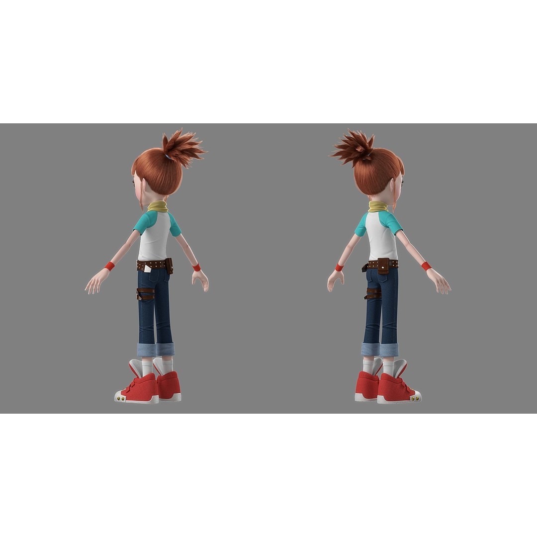 Cartoon Girl 3D Model – Rigged Character with High-Quality Textures - View 11