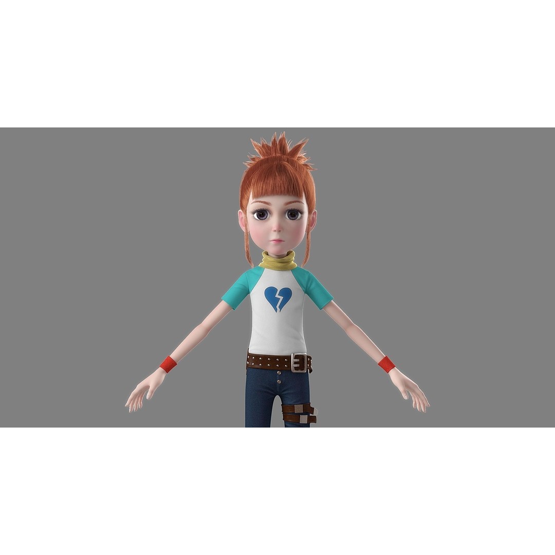 Cartoon Girl 3D Model – Rigged Character with High-Quality Textures - View 12