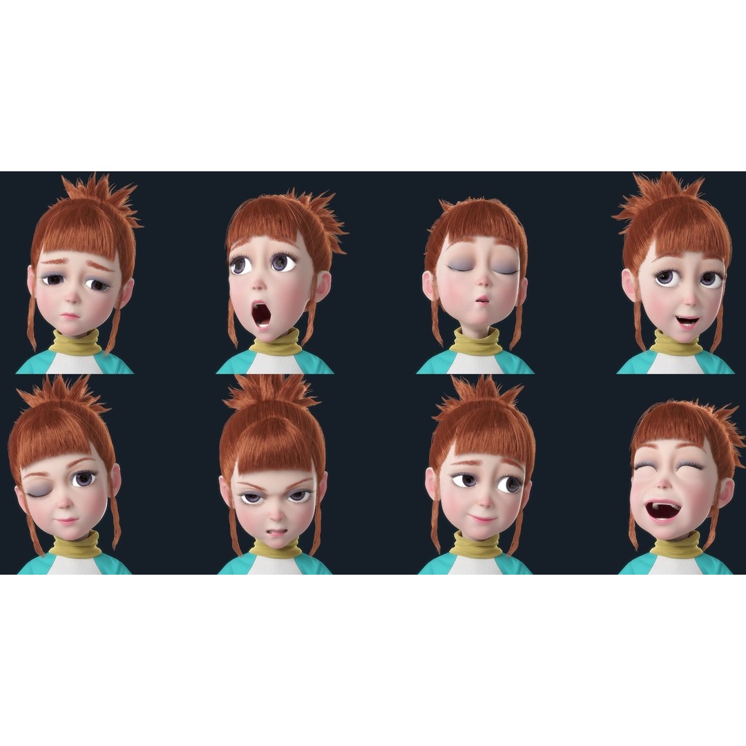 Cartoon Girl 3D Model – Rigged Character with High-Quality Textures - View 4