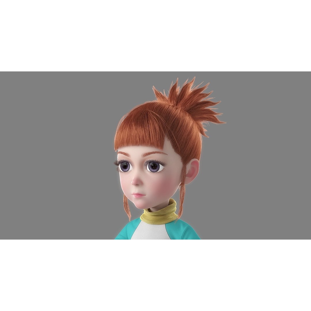 Cartoon Girl 3D Model – Rigged Character with High-Quality Textures - View 5