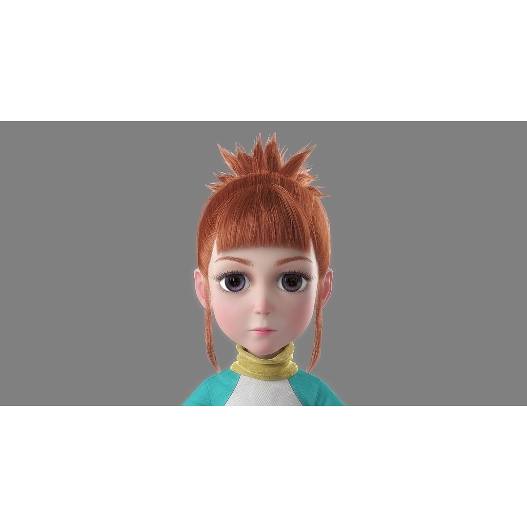 Cartoon Girl 3D Model – Rigged Character with High-Quality Textures - View 6