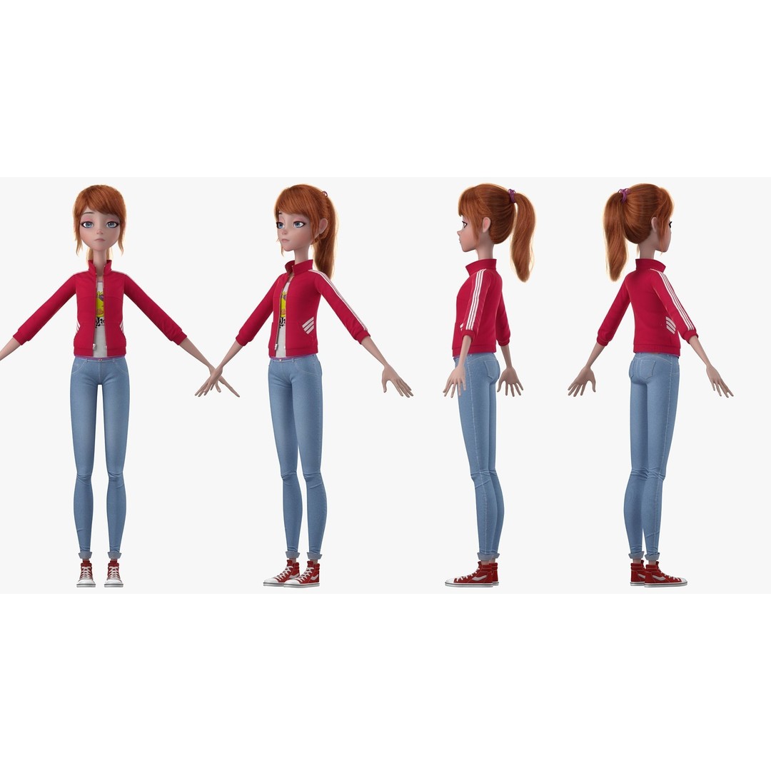 Cartoon Moto Girl Rigged 3D Model – High-Quality Character Asset, FBX - View 12