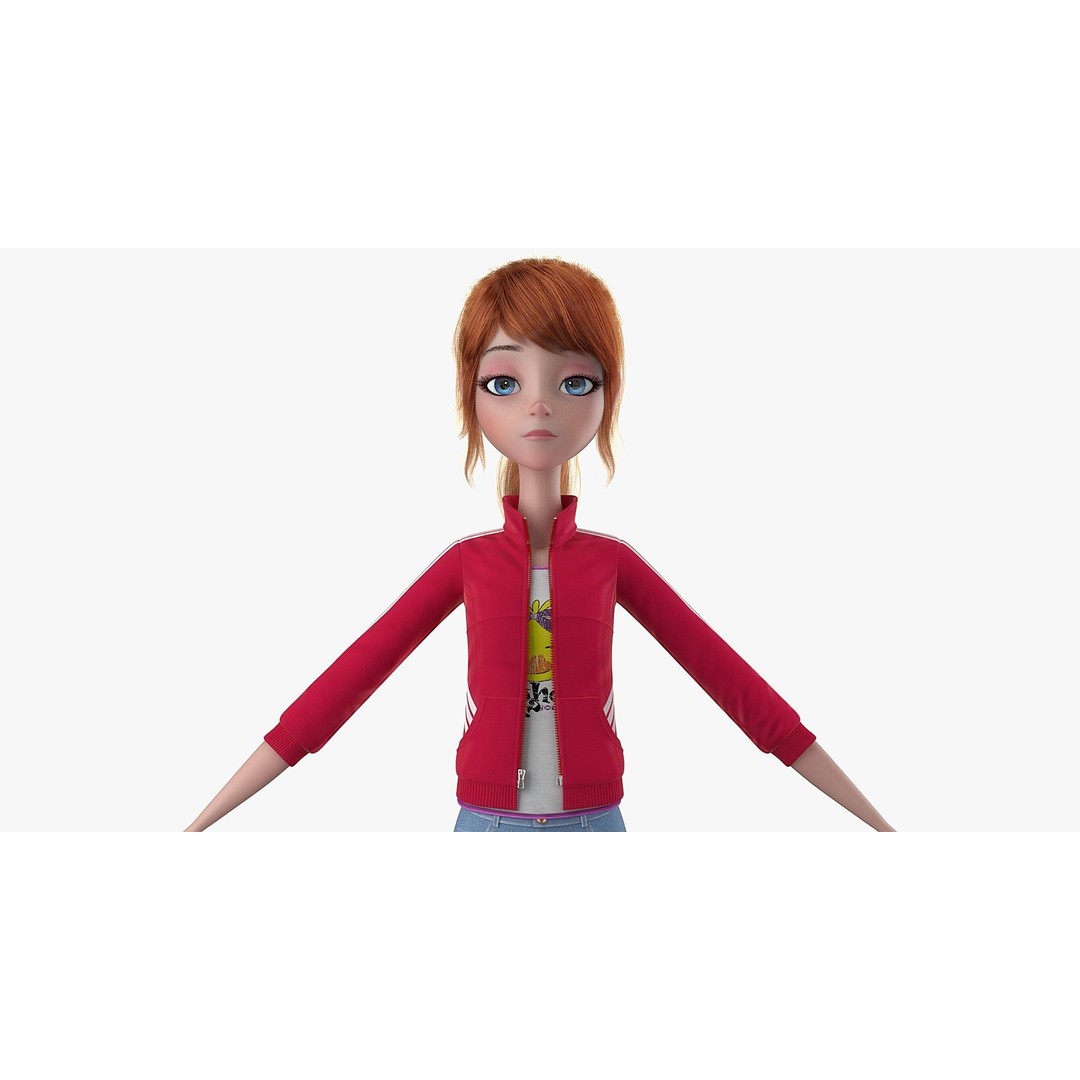 Cartoon Moto Girl Rigged 3D Model – High-Quality Character Asset, FBX - View 14