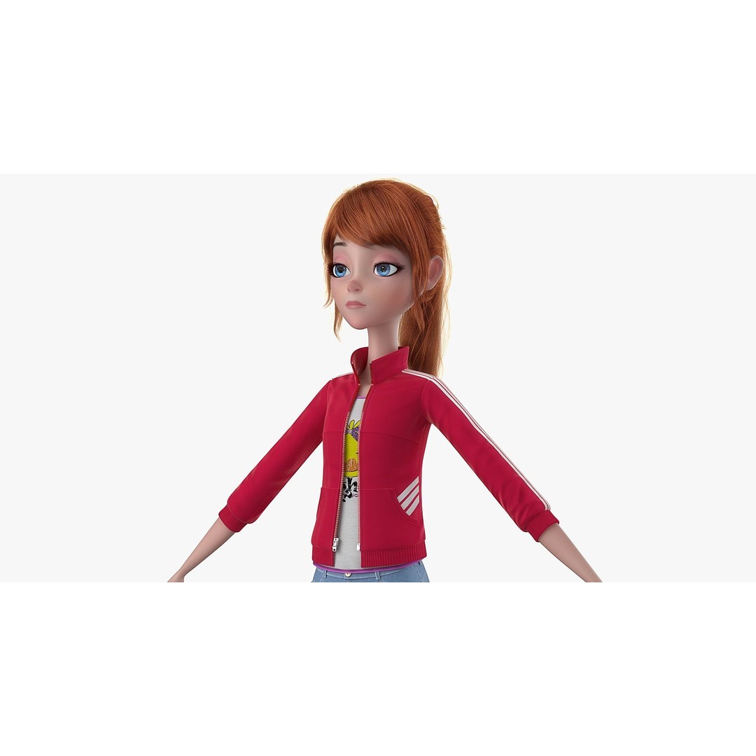 Cartoon Moto Girl Rigged 3D Model – High-Quality Character Asset, FBX - View 17