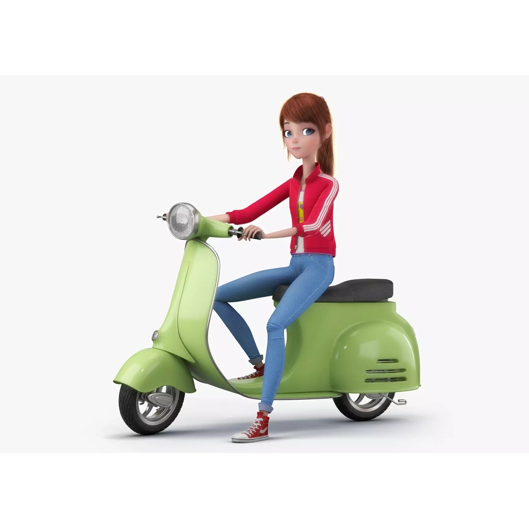 Cartoon Moto Girl Rigged 3D Model – High-Quality Character Asset, FBX - View 2