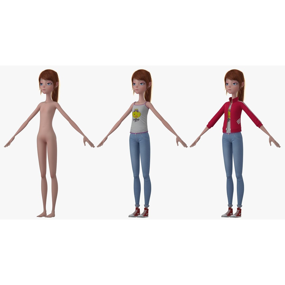 Cartoon Moto Girl Rigged 3D Model – High-Quality Character Asset, FBX - View 22